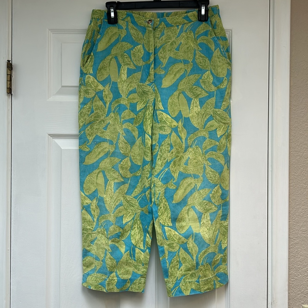 Ivy Tropical Print Linen Capri Pants-Size 8